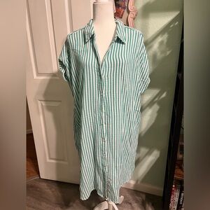 Striped Green and White Cotton Fabric Beach Cover Up